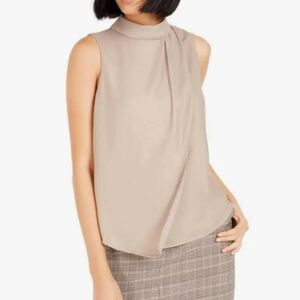 Bar III Women's Mock Neck Sleeveless Career Pleated Tank Top Blouse
